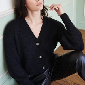 Quince Alpaca Wool Cropped Cardigan Black Small